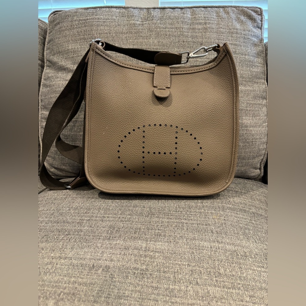 Khaki Leather Crossbody Bag